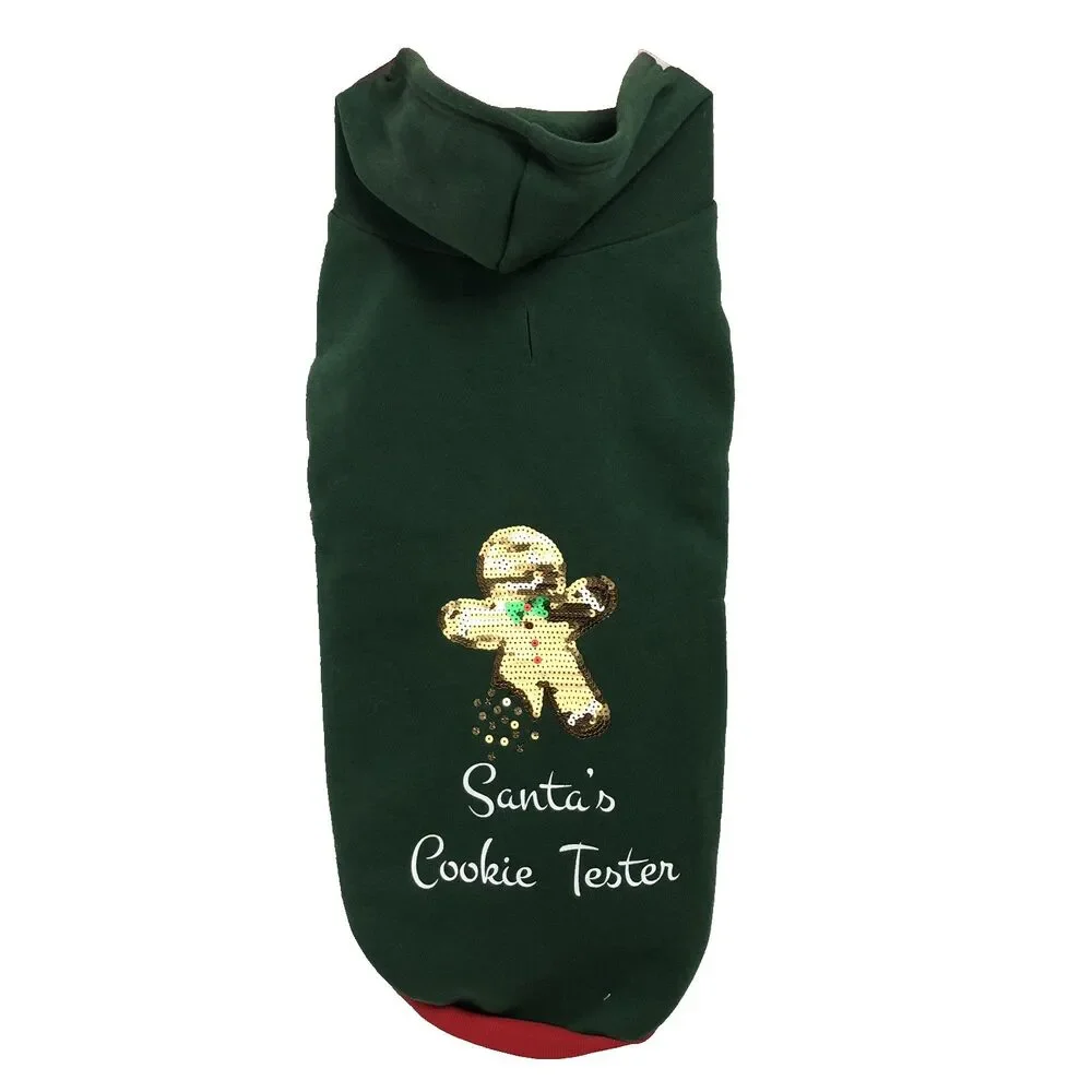 Santas Cookie Tester Holiday Pet Sweatshirt Large Green & Red Hoodie New w/ Tags